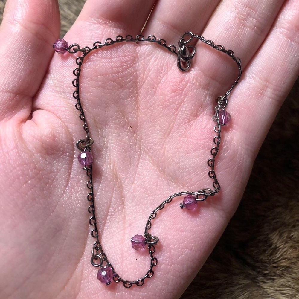 Vintage dark silver toned lacy purple crystal ankle